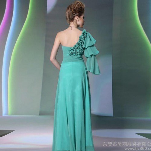 绿色30897单肩雪纺 垂感上海天津实体婚纱礼服馆批发30897图2