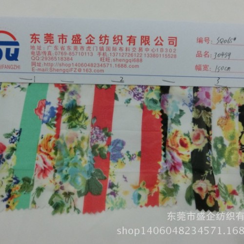 SQ065#直销新款75D 复合丝条纹加印花雪纺布料 夏季爆图1