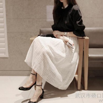 2015夏季新款淑女雪纺衫+中长镂空蕾丝两件套裙套装女 一件