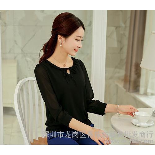 FA012002 2015春装新款修身长袖女雪纺衫 气质显瘦时尚OL打底衫图3