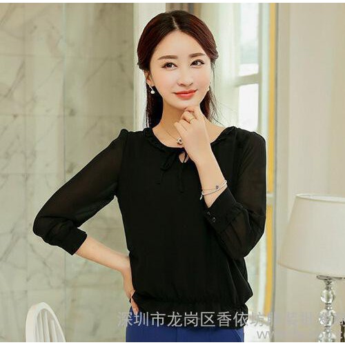 FA012002 2015春装新款修身长袖女雪纺衫 气质显瘦时尚OL打底衫图2