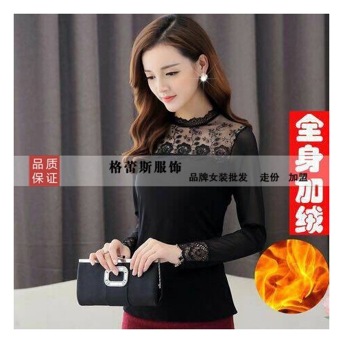供应15年爆款加绒时尚打底衫 广西女装批发市场 品牌女装蕾丝衫/雪纺衫图5
