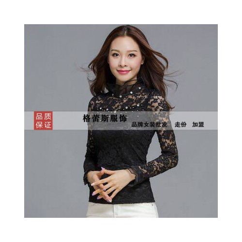 供应15年爆款加绒时尚打底衫 广西女装批发市场 品牌女装蕾丝衫/雪纺衫图4