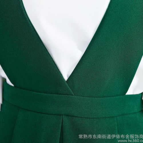 2016春夏季新品女装韩版修身连衣裙雪纺中长裙时尚背带裙两件图1