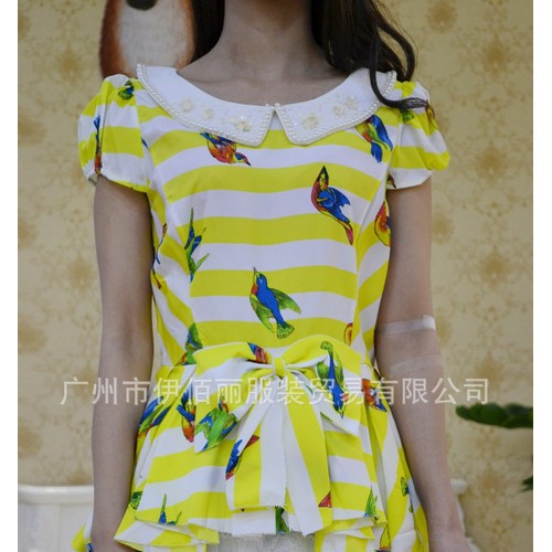 兰蔻卓雅2015夏款上衣 品牌折扣 欧美雪纺女装纯棉t恤短袖图2