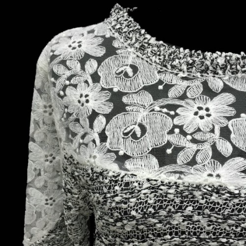 欧美混纺top shop图案套头手工编织拼雪纺女装毛衣 服装图3