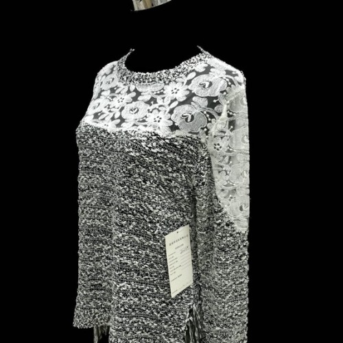 欧美混纺top shop图案套头手工编织拼雪纺女装毛衣 服装图1