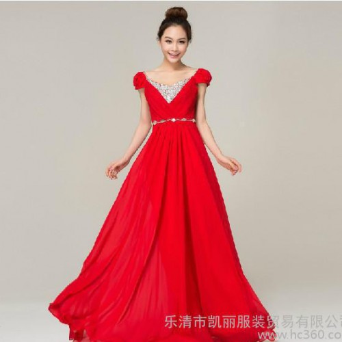 2013新款新娘结婚时尚深V长款齐地雪纺晚礼服婚纱礼服直销图1