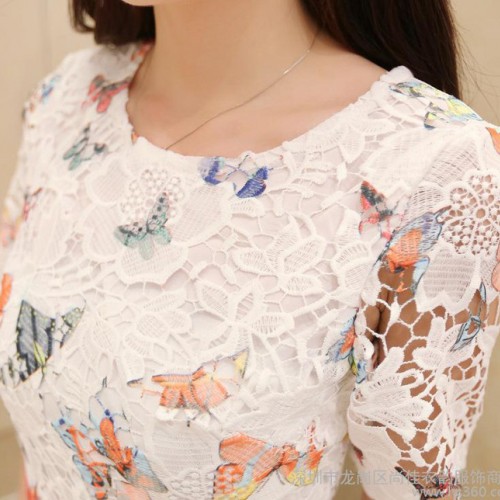2015夏季新款女装韩版修身显瘦短裙雪纺里布蕾丝裙女连衣裙