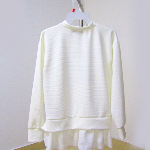 PENDORA 日韩系卫衣 雪纺拼接 纯白色宽松 荷叶边圆领女装图2