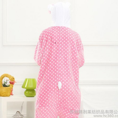 圆点KT猫法兰绒长袖居家可爱女士卡通动物连体如厕睡衣服一件代发图2