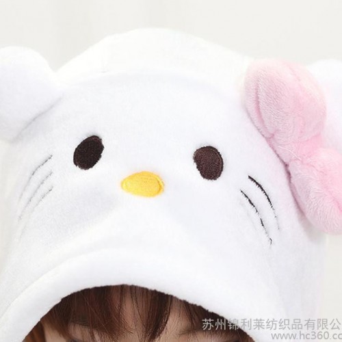 圆点KT猫法兰绒长袖居家可爱女士卡通动物连体如厕睡衣服一件代发图3