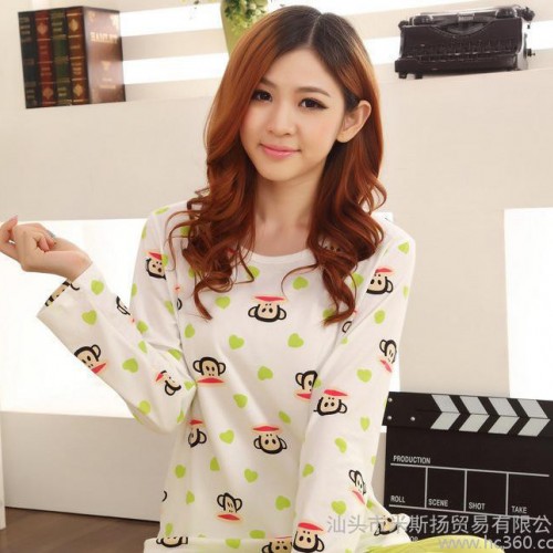 春秋新款 爆款 休闲卡通爱心大嘴猴睡衣家居服套装女 4583图1