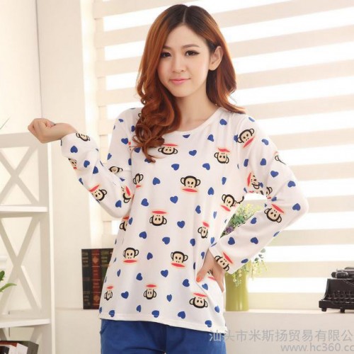 春秋新款 爆款 休闲卡通爱心大嘴猴睡衣家居服套装女 4583图3