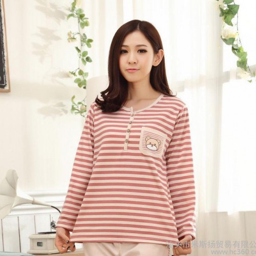 家居服批发 条纹卡通熊长袖情侣睡衣家居服套装 MXR013 MXR014图3