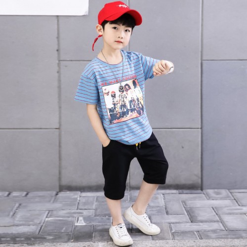 男童夏装2019新款5条纹套装6儿童夏季7童装8岁短袖两件套潮直销图1