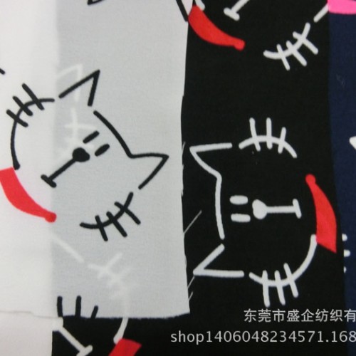 SQ054#2015现货新款卡通猫咪/猫头全涤雪纺印花布 服图1