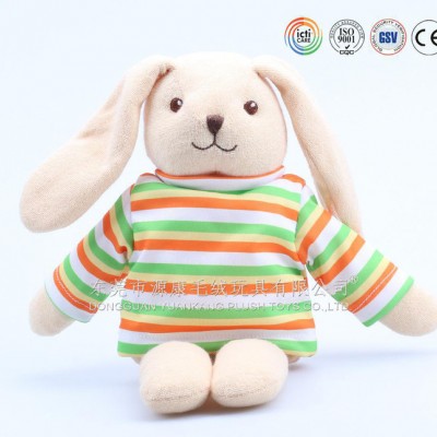 柔软舒适卡通毛绒兔子公仔 条纹衣服穿衣兔子玩具 专业定制厂商