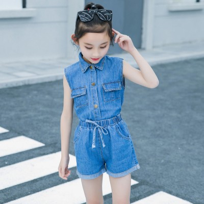 女童套装2019新款夏装洋气韩版时尚儿童装时髦牛仔短裤两件套潮衣