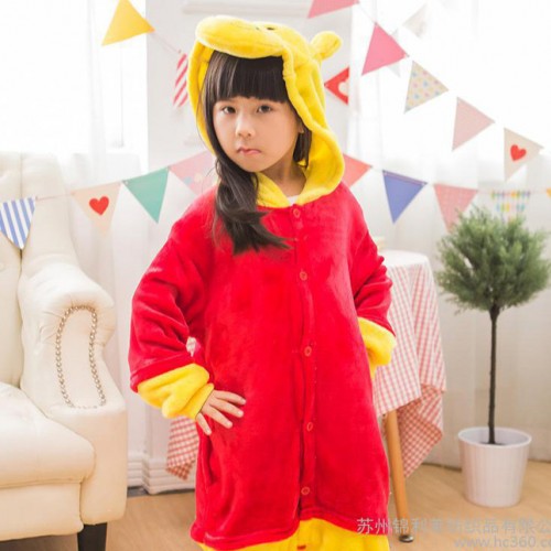 法兰绒加厚维尼熊卡通动物连体睡衣如厕儿童亲子家居睡服一件代发图2