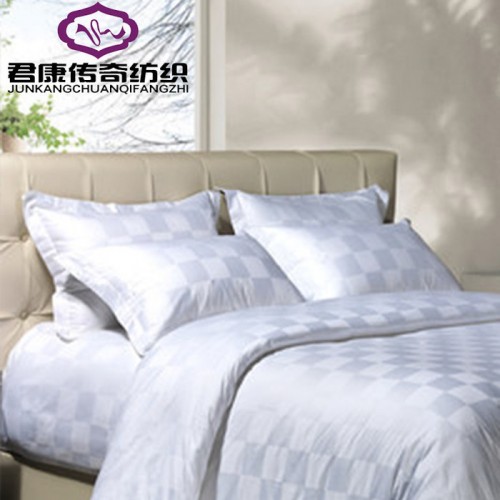 白色贡缎提花床单四件套 旅店宾馆床上用品纯棉 酒店床上用品