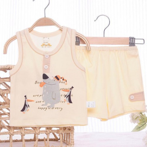 纯棉婴幼童夏季套装 卡通印花背心上衣+短裤两件套 外出家居服图1