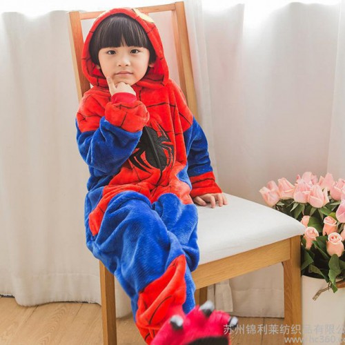 法兰绒加厚蜘蛛侠卡通动物连体睡衣如厕儿童亲子家居睡服一件代发图2