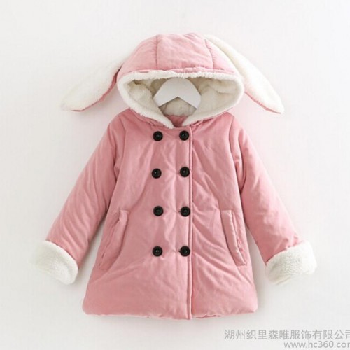 冬款新品 韩版女童双排扣立体兔儿朵棉衣女童卡通棉服 **图1