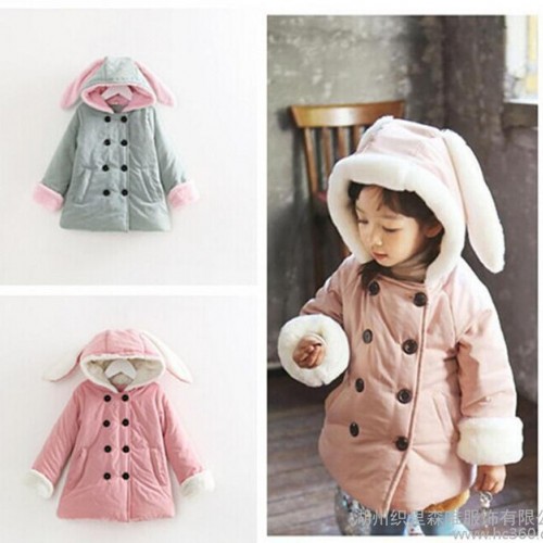 冬款新品 韩版女童双排扣立体兔儿朵棉衣女童卡通棉服 **图2
