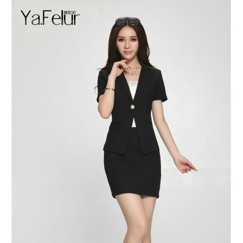 广州新款时尚女职业装定制 供应韩版潮西装修身西服短袖款女西装套裙图3