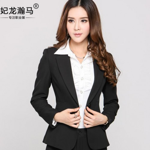妃龙瀚马2015春新款职业装女小西装修身显瘦套装时尚韩版ol职业装图3