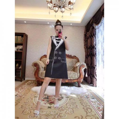 西装领双排扣修身显无袖连衣裙女图3