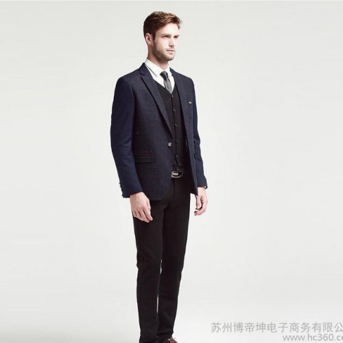 2016春季新款修身拼接男士毛呢西装 商务休闲加厚西服男 男图3