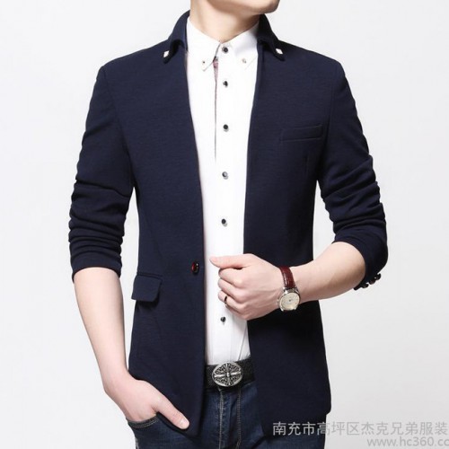2015春秋新款男式韩版时尚修身小西装 男款纯色西服外套图2