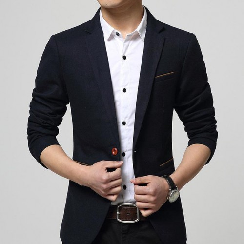价格优休闲西服单排一粒扣蓝色西服XL成人修身型小西装男图1
