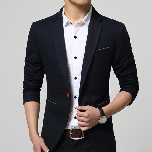 价格优休闲西服单排一粒扣蓝色西服XL成人修身型小西装男图2