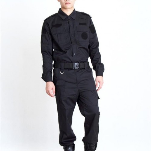 保安服 河南乔森 99式作训服 春秋冬季 藏青黑特训服QS50 透气短袖作训服套装 棉料 上衣+裤子图5