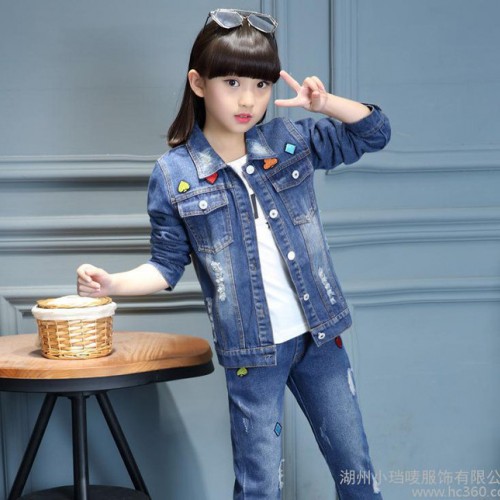2017春季新款女童装牛仔套装学生童装女童中大童韩版套春秋两件套图1