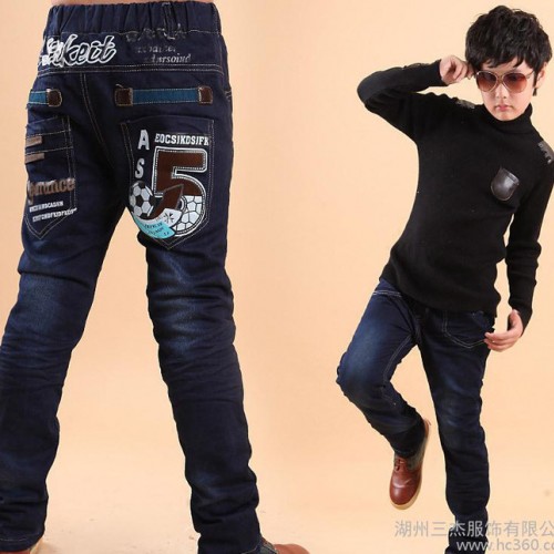 韩版品牌童装冬款儿童加绒加厚中大童牛仔裤男童 童装厂家直批图3