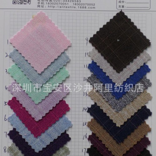 时尚女装西服面料 涤纶提花格子色织布 仿麻半身裙裤子休闲面料图2