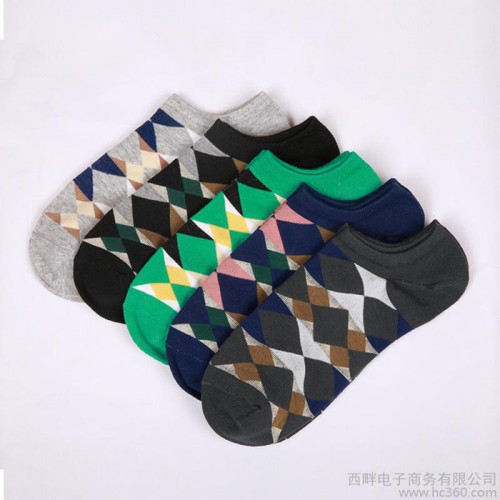 春夏新款男士船袜 休闲袜菱形袜子 隐形袜提花抗菌纯棉短袜图3