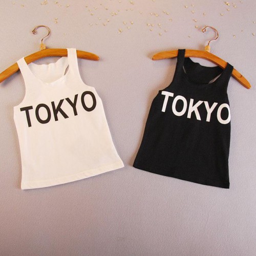 韩国品牌童装 男女童纯棉背心TOKYO糖果色儿童打底背心衫清图2