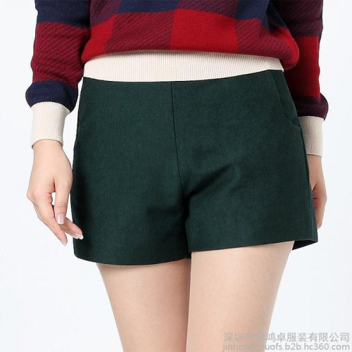 厂家直供2015秋冬毛呢短裤女休闲裤韩版修身女靴裤品质呢子短裤女裤子批发图2