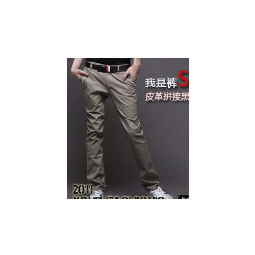 韩版修身皮革滚边撞色设计 时尚 裤 长裤 裤子 男士3色图1