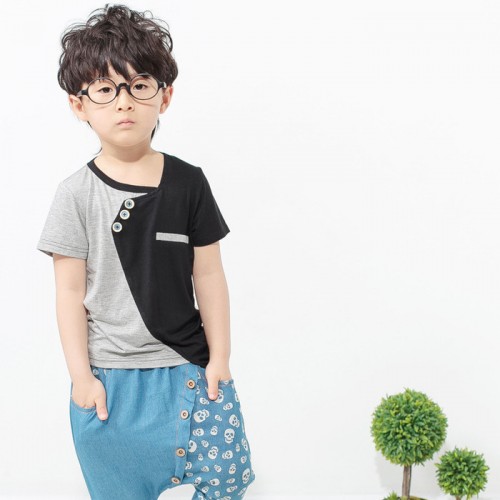供应韩版潮流**2014夏装新款 童装圆领短袖撞色木代尔棉T恤图2