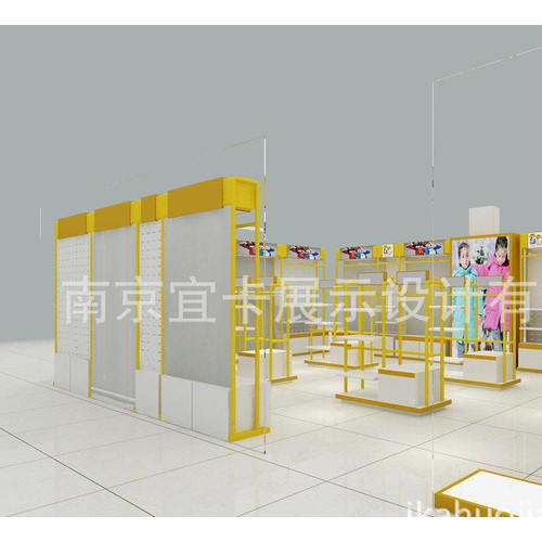 生产订做童装展示陈列架整店装修陈列搭配儿童挂衣架效果图展示