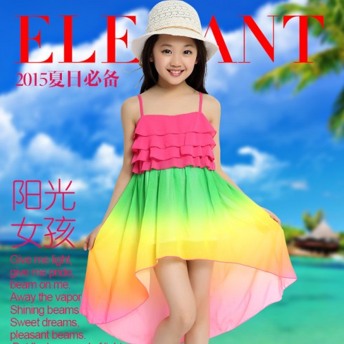 2015新款夏装女童装韩版儿童连衣裙 凤尾裙包邮图1