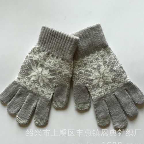 直销冬季经典雪花大提花触屏手套 男女保暖触摸屏手套图2