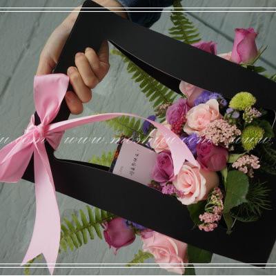 （墨饰居mohouse 母亲节手提花篮 黑001号花篮）墨饰居创意花店