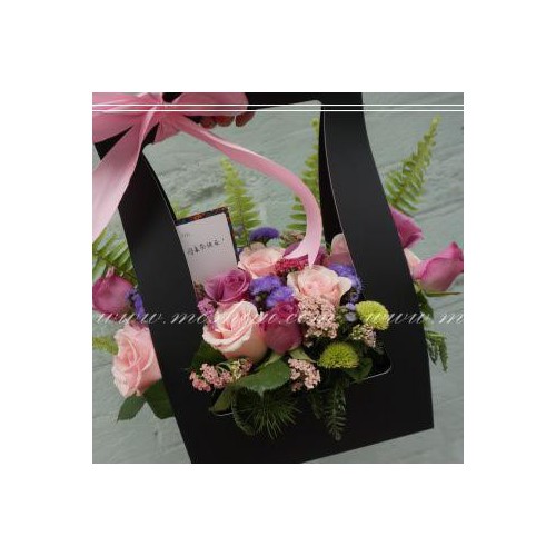（墨饰居mohouse 母亲节手提花篮 黑001号花篮）墨饰居创意花店图2